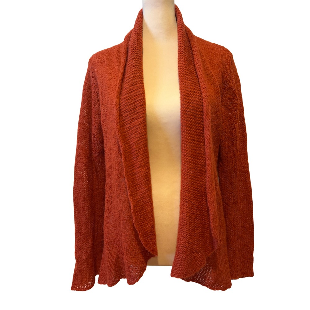 Wooden Ships Cardigan S/M Orange Mohair Wool Blend Open Front Shawl Knit Fall